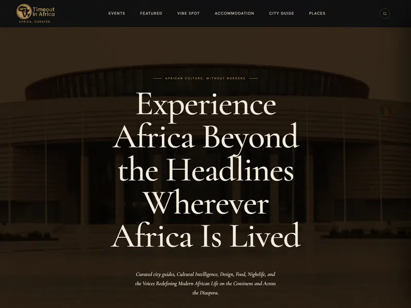 The Timeout in Africa homepage, headed Experience Africa beyond the headlines